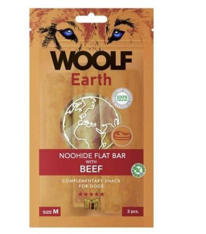 Woolf Earth Noohide M Flat Bar with Beef 90g