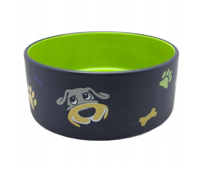 Miska ceramiczna dla psa Pluto, czarna z zielonym rodkiem 20x7,5cm