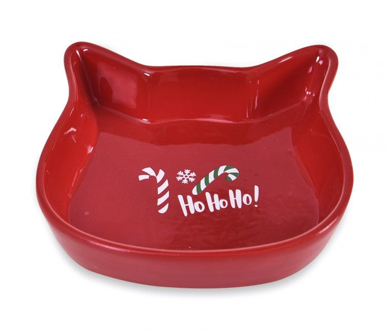 Miska ceramiczna dla kota, Ho Ho Ho!, czerwona, 13,6x13,6x3cm