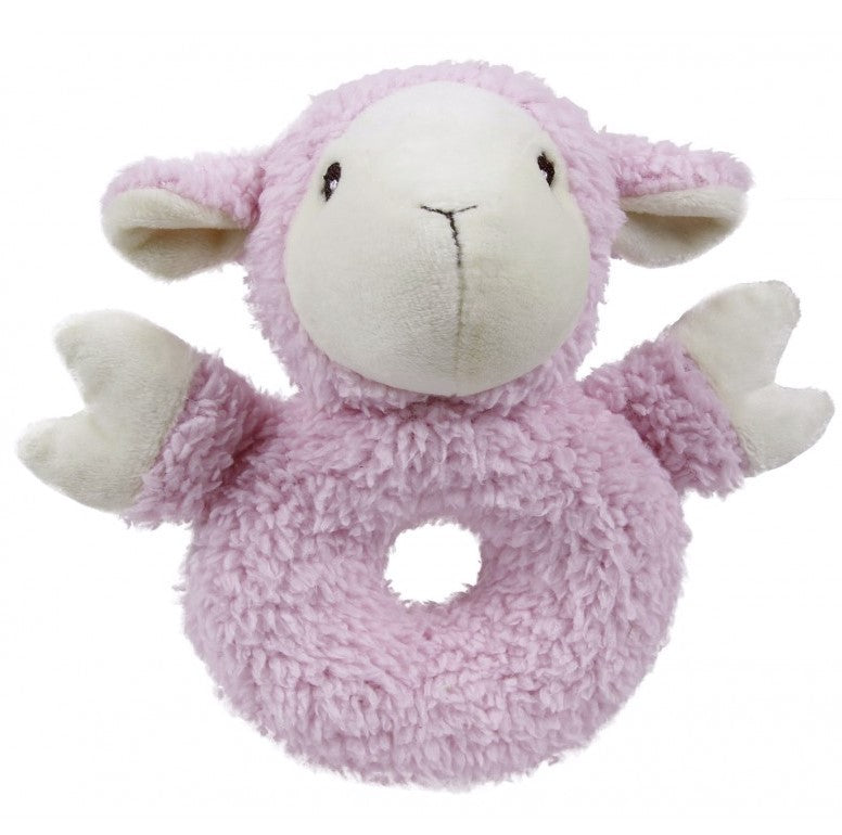 Owca, pluszowy ring z dźwiękiem, 18x15cm, różowy